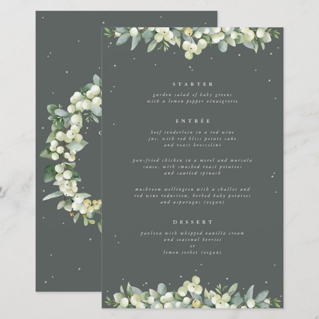 Green Snowberry+Eucalyptus 3 Course Wedding Menu (Front/Back)
