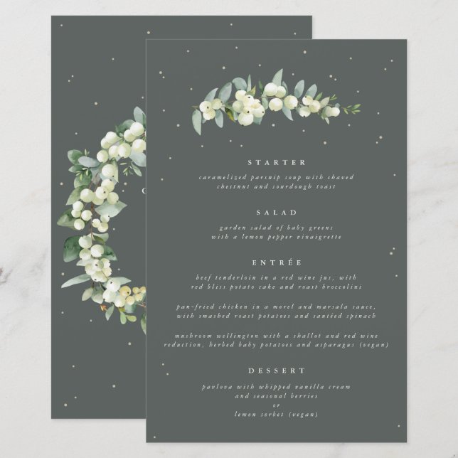 Green Snowberry+Eucalyptus 4 Course Wedding Menu (Front/Back)