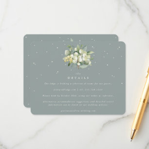 Green Snowberry+Eucalyptus Bouquet Wedding Details Enclosure Card