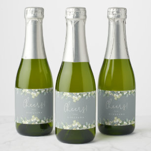 Green Snowberry+Eucalyptus Bridal Shower Mini Sparkling Wine Label