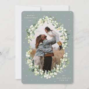 Green Snowberry+Eucalyptus Christmas Photo Holiday Card