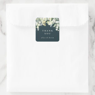 Green Snowberry+Eucalyptus Christmas Thank You Square Sticker