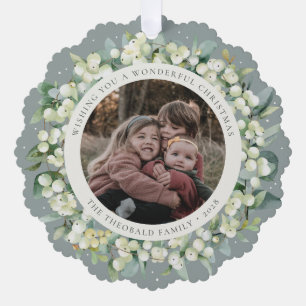 Green Snowberry+Eucalyptus Christmas Wreath Photo  Tree Decoration Card
