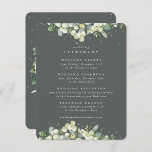 Green Snowberry+Eucalyptus Edged Wedding Itinerary Enclosure Card