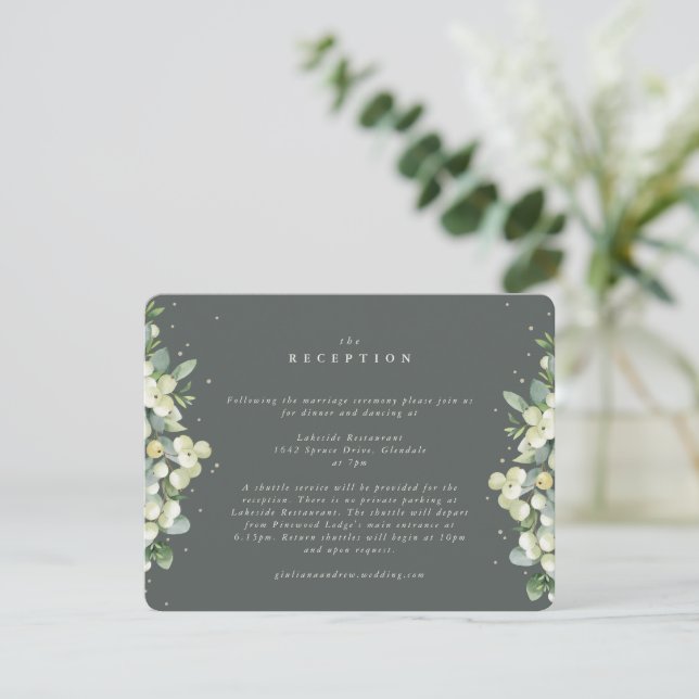 Green Snowberry+Eucalyptus Edged Wedding Reception Enclosure Card (Standing Front)