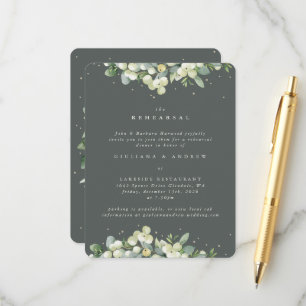 Green Snowberry+Eucalyptus Edged Wedding Rehearsal Enclosure Card