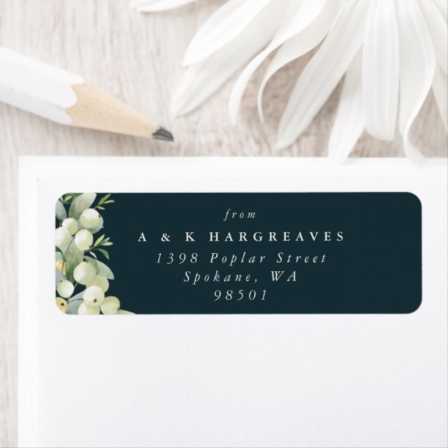 Green Snowberry+Eucalyptus Holiday Return Address (Insitu)