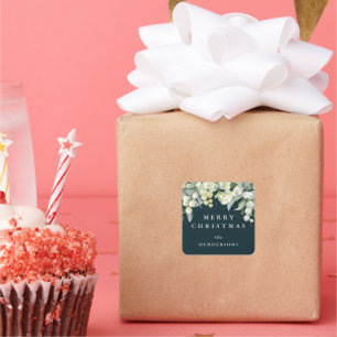 Green Snowberry+Eucalyptus Merry Christmas/Custom Square Sticker