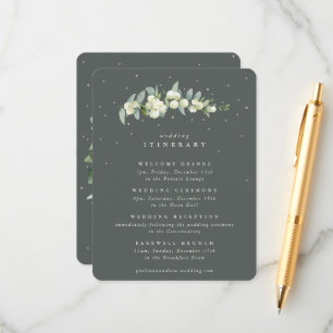 Green Snowberry+Eucalyptus Stem Wedding Itinerary Enclosure Card