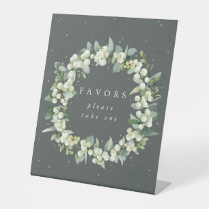 Green Snowberry+Eucalyptus Wedding Favours Table Pedestal Sign