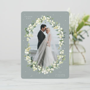Green Snowberry+Eucalyptus Wedding Flat Photo Thank You Card