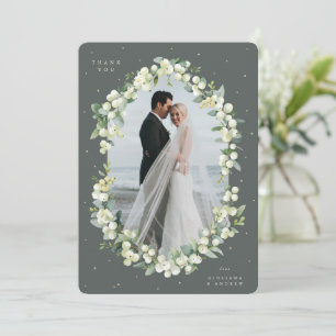 Green Snowberry+Eucalyptus Wedding Flat Photo Thank You Card