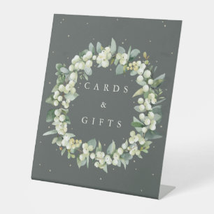 Green Snowberry+Eucalyptus Wedding Gifts + Cards Pedestal Sign