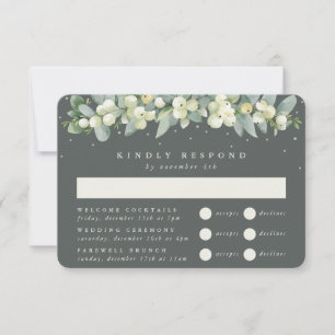 Green Snowberry+Eucalyptus Wedding Multi-Event RSVP Card