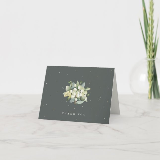 Green Snowberry+Eucalyptus Wedding Note Thank You Card (Front)