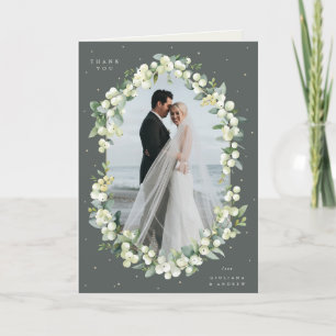 Green Snowberry+Eucalyptus Wedding Photo Folded Thank You Card
