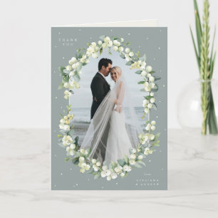 Green Snowberry+Eucalyptus Wedding Photo Folded Thank You Card