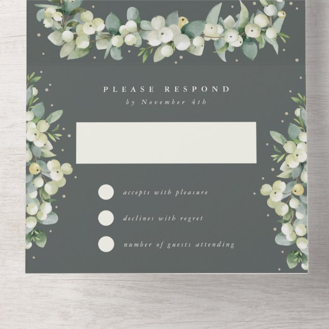 Green Snowberry+Eucalyptus Wedding Reception Only All In One Invitation (Inside Bottom)