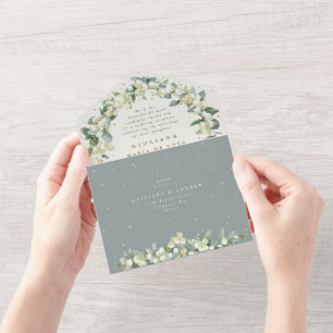 Green Snowberry+Eucalyptus Wedding Reception Only All In One Invitation