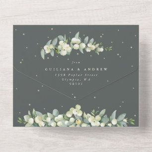 Green Snowberry+Eucalyptus Wedding Reception Only All In One Invitation
