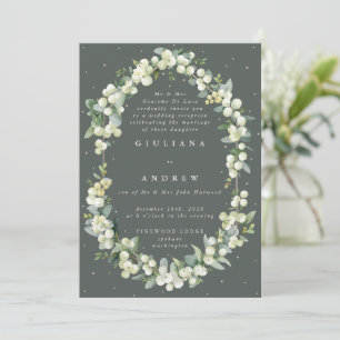 Green Snowberry+Eucalyptus Wedding Reception Only Invitation