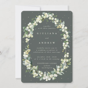 Green Snowberry+Eucalyptus Wedding Reception Only Invitation