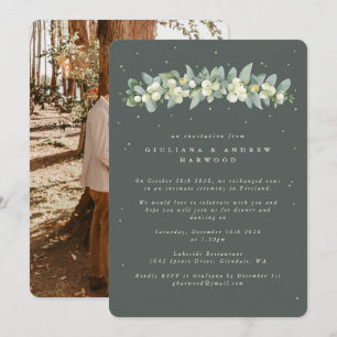 Green Snowberry+Eucalyptus Wedding Reception Photo Invitation