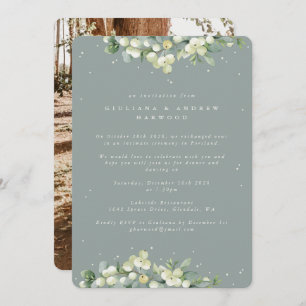 Green Snowberry+Eucalyptus Wedding Reception Photo Invitation