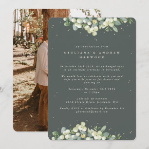 Green Snowberry+Eucalyptus Wedding Reception Photo Invitation