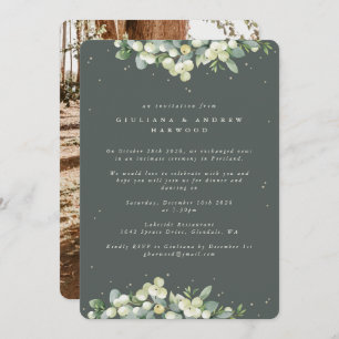 Green Snowberry+Eucalyptus Wedding Reception Photo Invitation