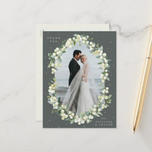 Green Snowberry+Eucalyptus Wedding Thank You Photo Postcard