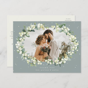 Green Snowberry+Eucalyptus Wedding Thank You Photo Postcard