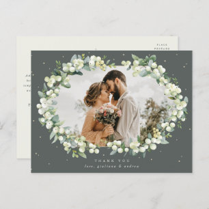 Green Snowberry+Eucalyptus Wedding Thank You Photo Postcard