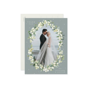 Green Snowberry+Eucalyptus Wedding Thank You Photo Postcard
