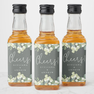 Green Snowberry+Eucalyptus Winter Wedding Mini Liquor Bottle Label