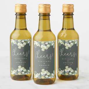 Green Snowberry+Eucalyptus Winter Wedding Mini Wine Label