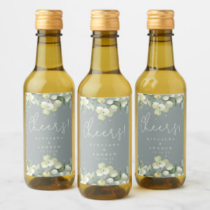Green Snowberry+Eucalyptus Winter Wedding Mini Wine Label