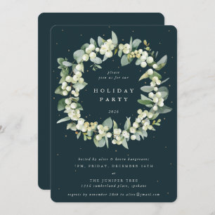 Green Snowberry+Eucalyptus Wreath Holiday Party Invitation