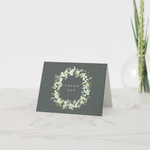 Green Snowberry+Eucalyptus Wreath Wedding Note Thank You Card