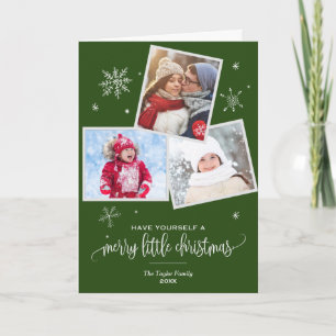 Green Snowflake   3 Photo Christmas Photo Holiday Card