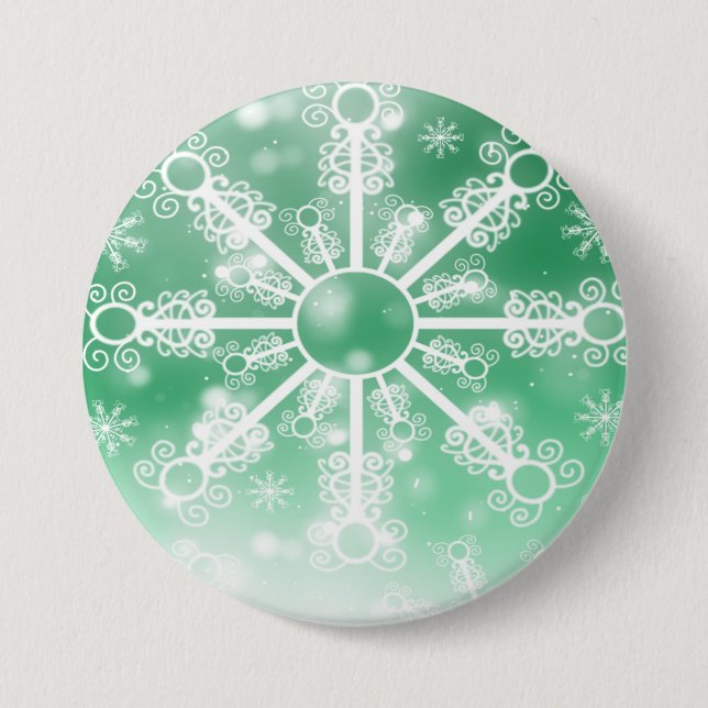 Green Snowflake 7.5 Cm Round Badge (Front)