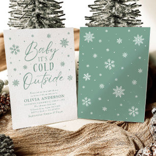 Green Snowflake Baby It's Cold Outside Baby Shower Invitation