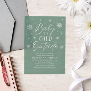 Green Snowflake Baby It's Cold Outside Baby Shower Vellum Invitations