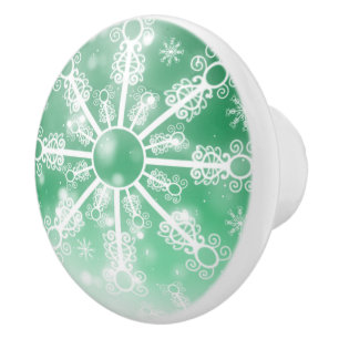 Green Snowflake Ceramic Knob