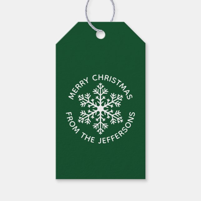 Green Snowflake Christmas Gift Tags (Front)