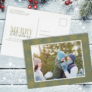Green Snowflake Christmas Photo Gold Foil Holiday Postcard