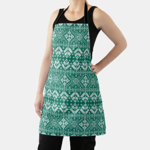 Green Snowflake & Floral Fair Isle Christmas Apron