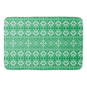 Green Snowflake & Floral Fair Isle Christmas Bath Mat