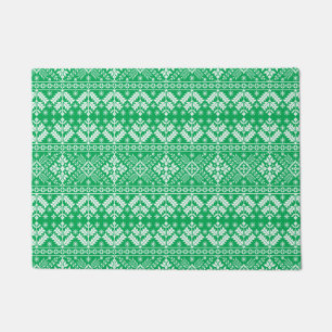 Green Snowflake & Floral Fair Isle Christmas Doormat