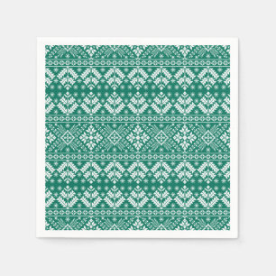 Green Snowflake & Floral Fair Isle Christmas Napkin